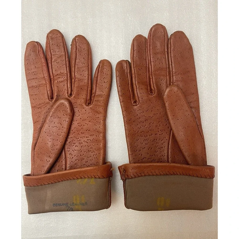 Genuine Leather Gloves Women’s Sz 7.5 Burnt Orange Cognac Fall Fashion Accessory